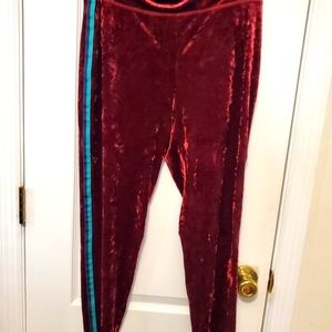 Aerie velour leggings, pinstripe, burgandy